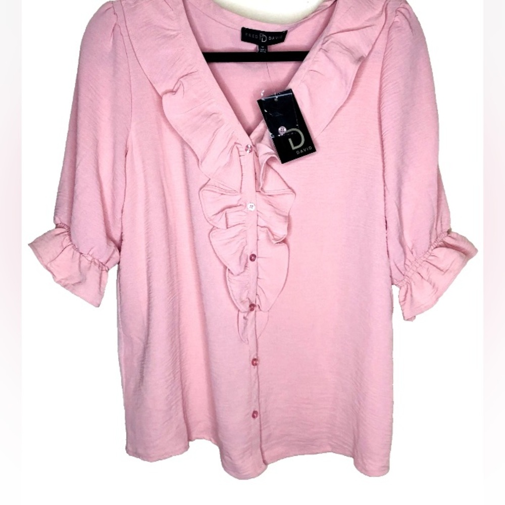 Fred David Soft Pink Ruffle-Front Blouse Size M